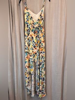 Vibrant Floral Wrap Front High-Low Maxi Dress XS